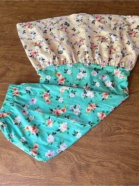 Cottagecore Floral Pattern Green Beige Lightweight Pullover Maxi Skirt size XL